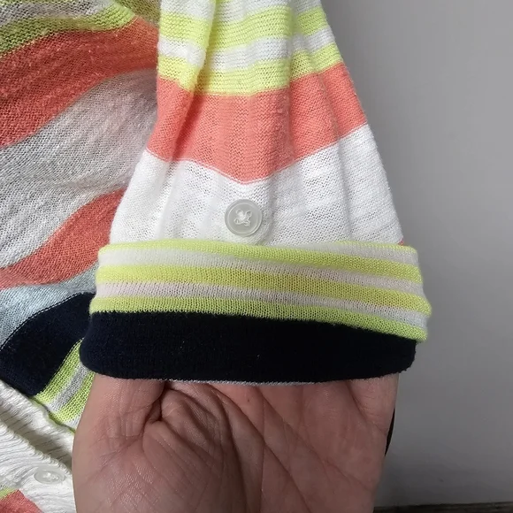 Arizona Jeans Y2k Cropped Roll Tab Sleeve Striped Cardigans Coral Green White - Picture 4 of 12